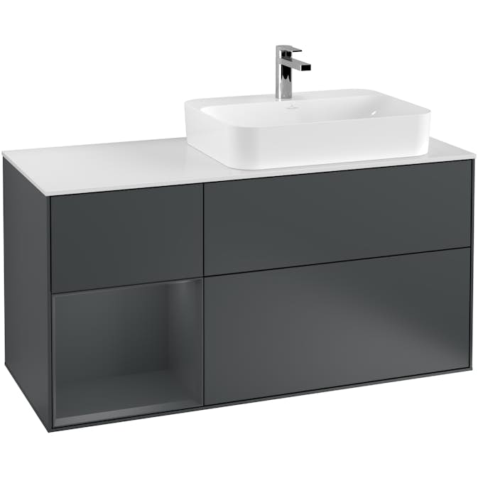 Tvättställsskåp Villeroy & Boch Finion med 3 Lådor Hylla och Bänkskiva för Ocentrerat Ytmonterat Tvättställ