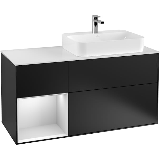 Tvättställsskåp Villeroy & Boch Finion med 3 Lådor Hylla och Bänkskiva för Ocentrerat Ytmonterat Tvättställ