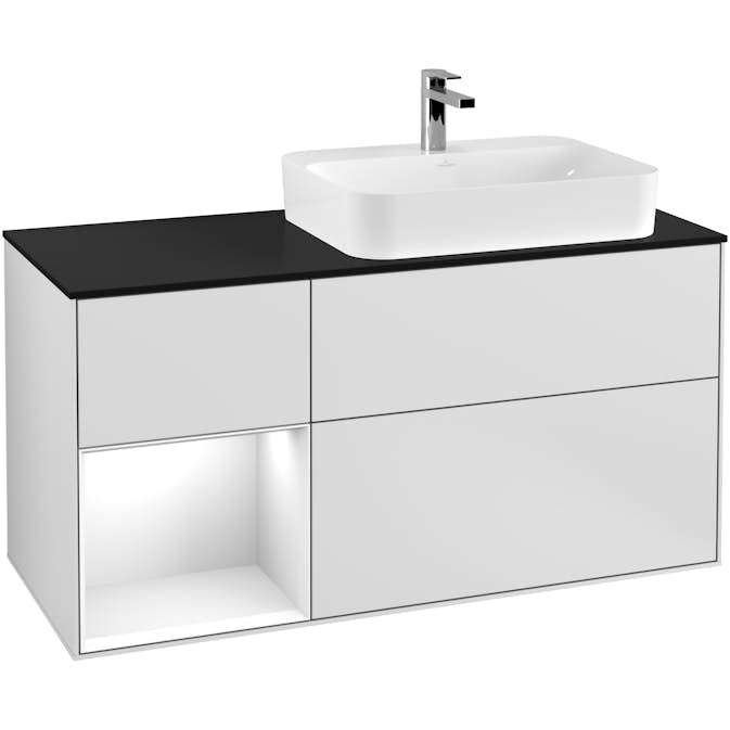 Tvättställsskåp Villeroy & Boch Finion med 3 Lådor Hylla och Bänkskiva för Ocentrerat Ytmonterat Tvättställ