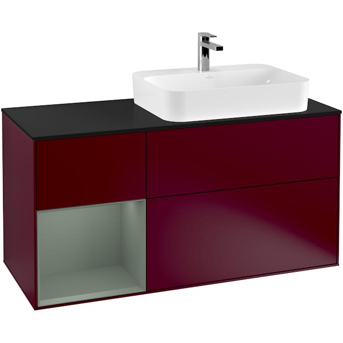 Tvättställsskåp Villeroy & Boch Finion med 3 Lådor Hylla och Bänkskiva för Ocentrerat Ytmonterat Tvättställ