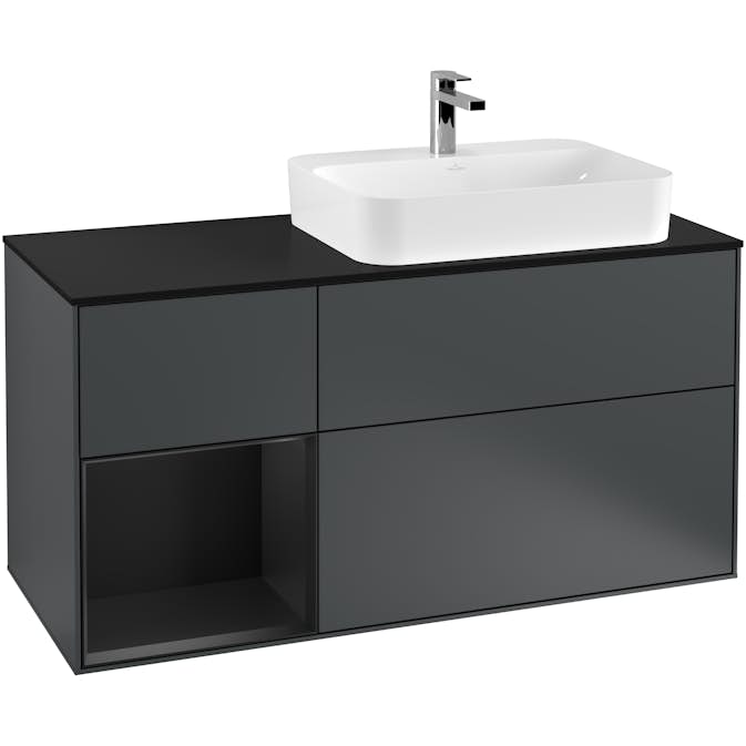 Tvättställsskåp Villeroy & Boch Finion med 3 Lådor Hylla och Bänkskiva för Ocentrerat Ytmonterat Tvättställ