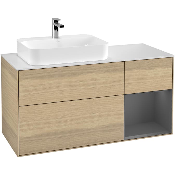 Tvättställsskåp Villeroy & Boch Finion med 3 Lådor Hylla och Bänkskiva för Ocentrerat Ytmonterat Tvättställ