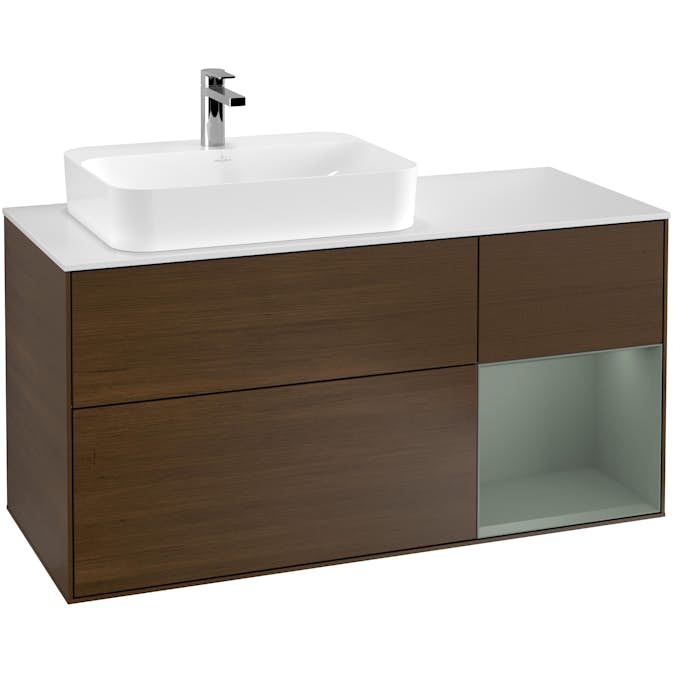 Tvättställsskåp Villeroy & Boch Finion med 3 Lådor Hylla och Bänkskiva för Ocentrerat Ytmonterat Tvättställ