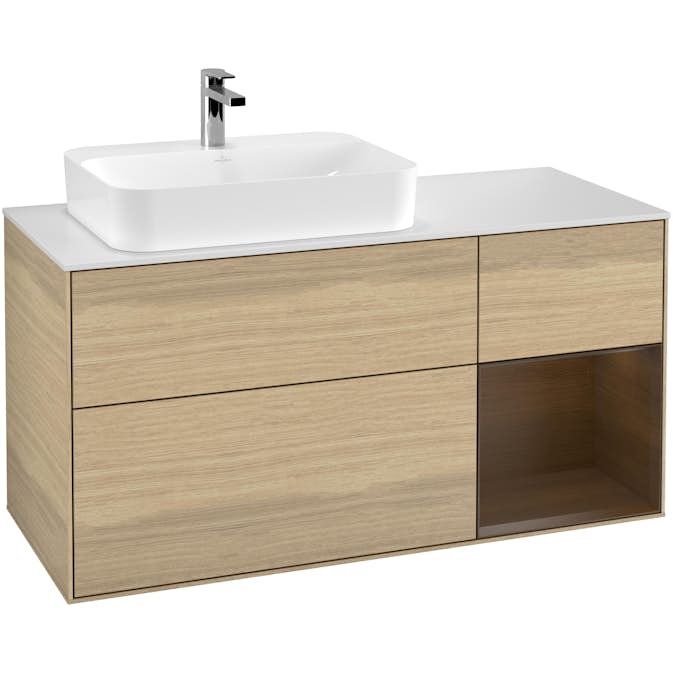 Tvättställsskåp Villeroy & Boch Finion med 3 Lådor Hylla och Bänkskiva för Ocentrerat Ytmonterat Tvättställ