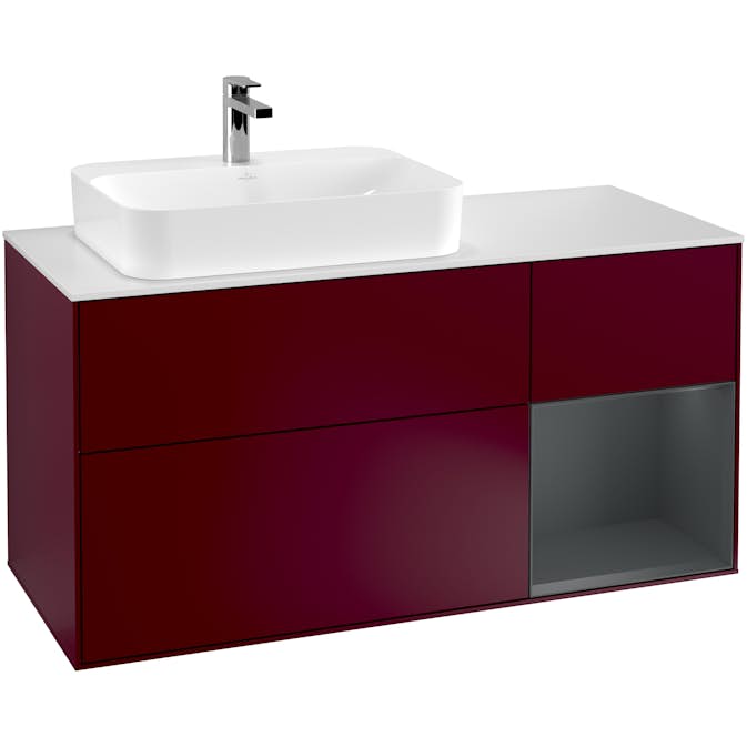 Tvättställsskåp Villeroy & Boch Finion med 3 Lådor Hylla och Bänkskiva för Ocentrerat Ytmonterat Tvättställ