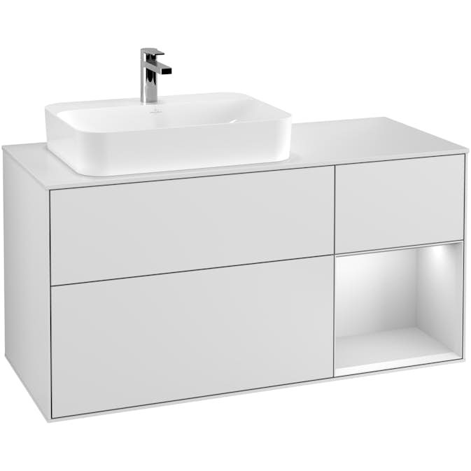 Tvättställsskåp Villeroy & Boch Finion med 3 Lådor Hylla och Bänkskiva för Ocentrerat Ytmonterat Tvättställ