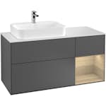Tvättställsskåp Villeroy & Boch Finion med 3 Lådor Hylla och Bänkskiva för Ocentrerat Ytmonterat Tvättställ