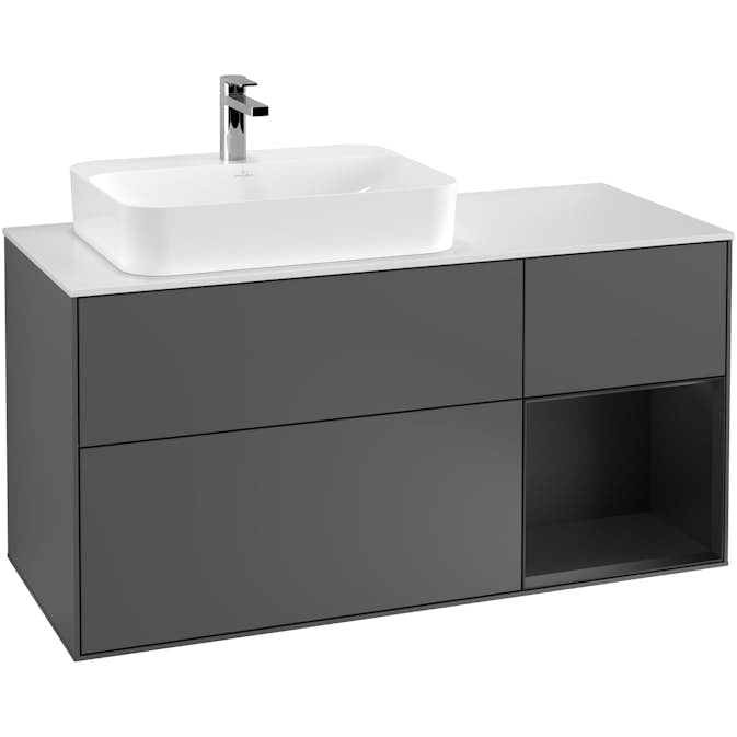 Tvättställsskåp Villeroy & Boch Finion med 3 Lådor Hylla och Bänkskiva för Ocentrerat Ytmonterat Tvättställ