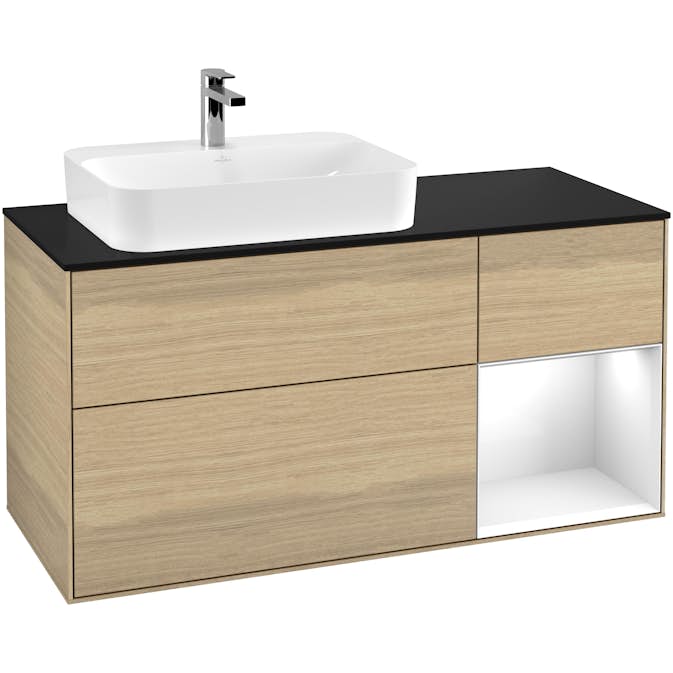 Tvättställsskåp Villeroy & Boch Finion med 3 Lådor Hylla och Bänkskiva för Ocentrerat Ytmonterat Tvättställ