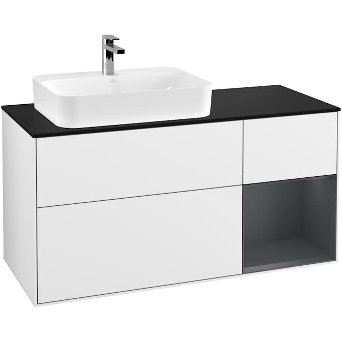 Tvättställsskåp Villeroy & Boch Finion med 3 Lådor Hylla och Bänkskiva för Ocentrerat Ytmonterat Tvättställ