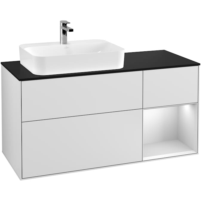 Tvättställsskåp Villeroy & Boch Finion med 3 Lådor Hylla och Bänkskiva för Ocentrerat Ytmonterat Tvättställ