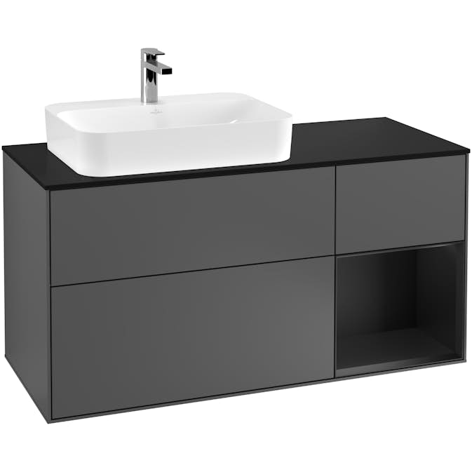 Tvättställsskåp Villeroy & Boch Finion med 3 Lådor Hylla och Bänkskiva för Ocentrerat Ytmonterat Tvättställ