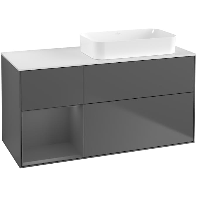 Tvättställsskåp Villeroy & Boch Finion med 3 Lådor Hylla och Bänkskiva för Ocentrerat Fristående Tvättställ