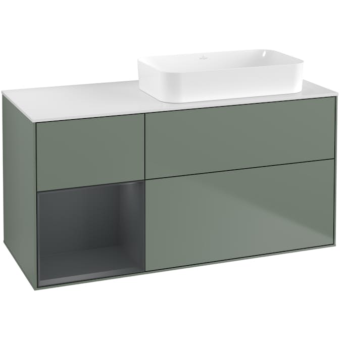 Tvättställsskåp Villeroy & Boch Finion med 3 Lådor Hylla och Bänkskiva för Ocentrerat Fristående Tvättställ