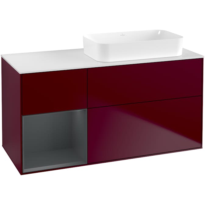 Tvättställsskåp Villeroy & Boch Finion med 3 Lådor Hylla och Bänkskiva för Ocentrerat Fristående Tvättställ