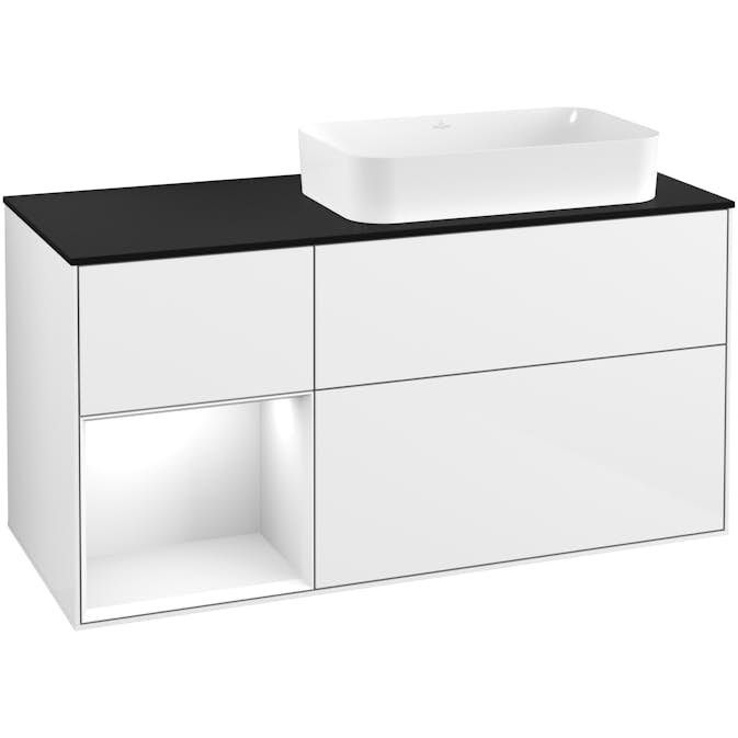 Tvättställsskåp Villeroy & Boch Finion med 3 Lådor Hylla och Bänkskiva för Ocentrerat Fristående Tvättställ