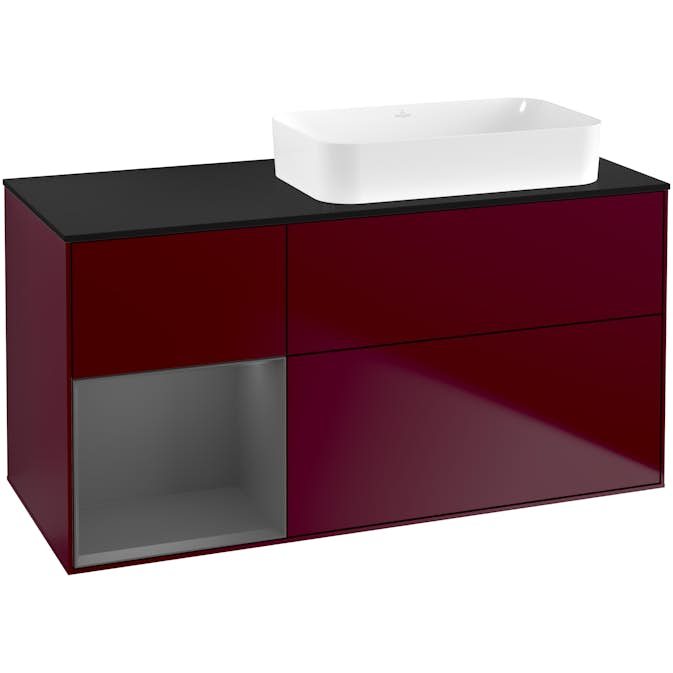 Tvättställsskåp Villeroy & Boch Finion med 3 Lådor Hylla och Bänkskiva för Ocentrerat Fristående Tvättställ