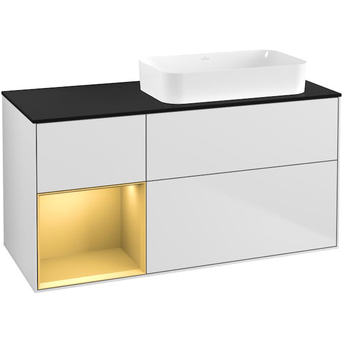 Tvättställsskåp Villeroy & Boch Finion med 3 Lådor Hylla och Bänkskiva för Ocentrerat Fristående Tvättställ