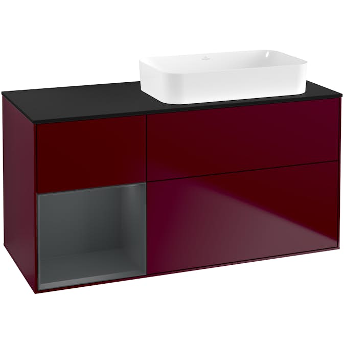 Tvättställsskåp Villeroy & Boch Finion med 3 Lådor Hylla och Bänkskiva för Ocentrerat Fristående Tvättställ