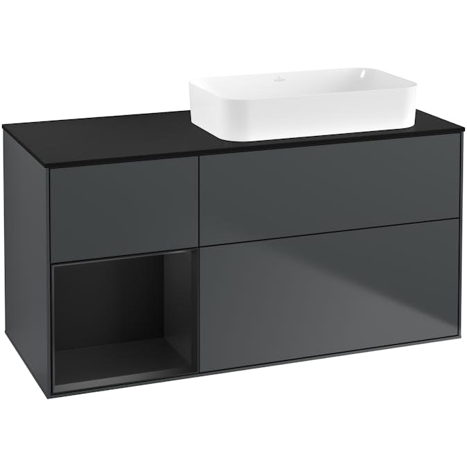 Tvättställsskåp Villeroy & Boch Finion med 3 Lådor Hylla och Bänkskiva för Ocentrerat Fristående Tvättställ