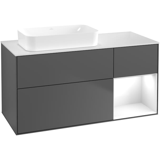 Tvättställsskåp Villeroy & Boch Finion med 3 Lådor Hylla och Bänkskiva för Ocentrerat Fristående Tvättställ