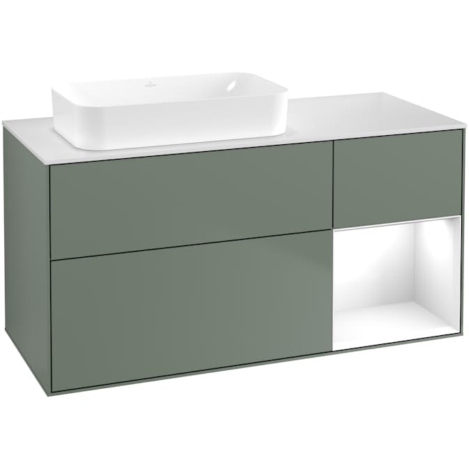 Tvättställsskåp Villeroy & Boch Finion med 3 Lådor Hylla och Bänkskiva för Ocentrerat Fristående Tvättställ