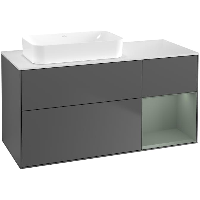 Tvättställsskåp Villeroy & Boch Finion med 3 Lådor Hylla och Bänkskiva för Ocentrerat Fristående Tvättställ