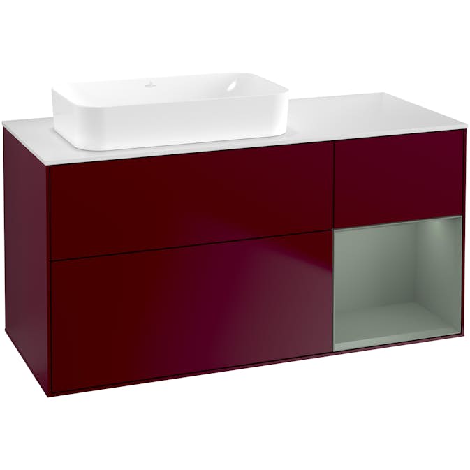 Tvättställsskåp Villeroy & Boch Finion med 3 Lådor Hylla och Bänkskiva för Ocentrerat Fristående Tvättställ