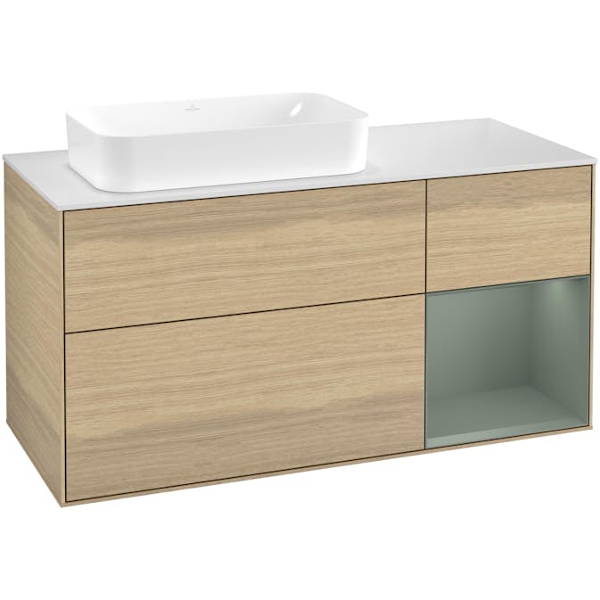 Tvättställsskåp Villeroy & Boch Finion med 3 Lådor Hylla och Bänkskiva för Ocentrerat Fristående Tvättställ