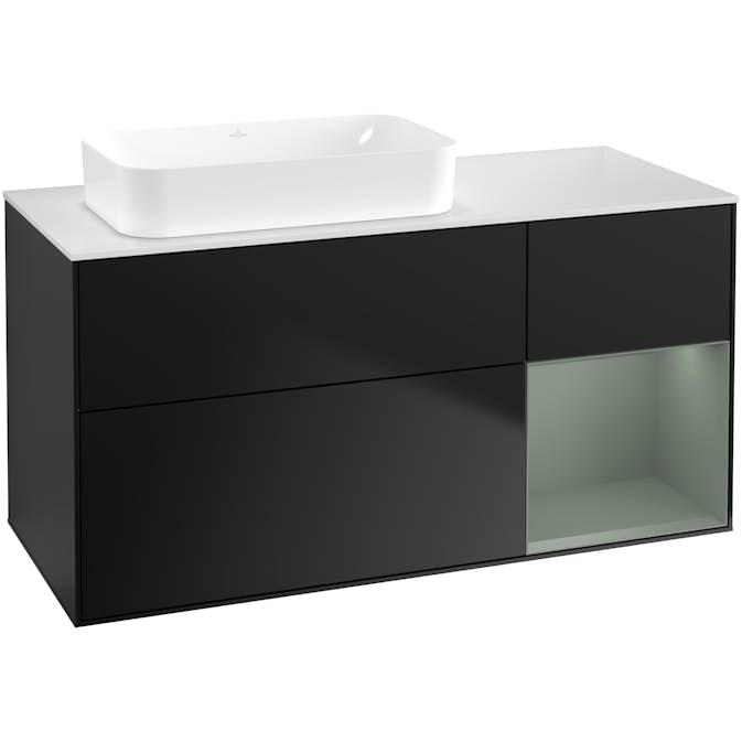 Tvättställsskåp Villeroy & Boch Finion med 3 Lådor Hylla och Bänkskiva för Ocentrerat Fristående Tvättställ