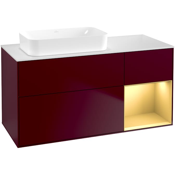 Tvättställsskåp Villeroy & Boch Finion med 3 Lådor Hylla och Bänkskiva för Ocentrerat Fristående Tvättställ