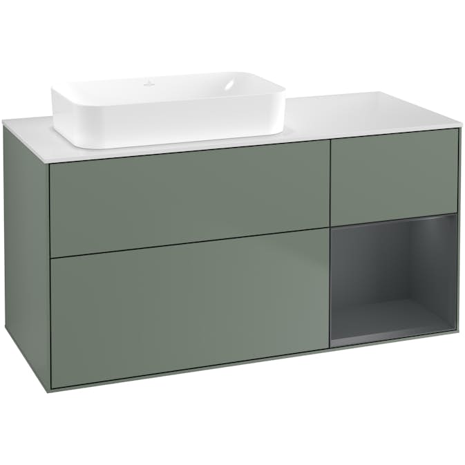 Tvättställsskåp Villeroy & Boch Finion med 3 Lådor Hylla och Bänkskiva för Ocentrerat Fristående Tvättställ