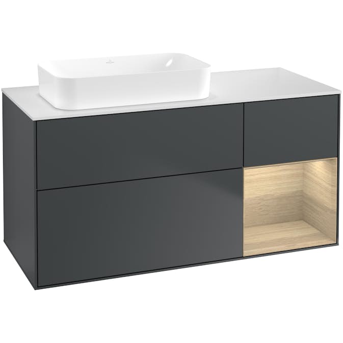 Tvättställsskåp Villeroy & Boch Finion med 3 Lådor Hylla och Bänkskiva för Ocentrerat Fristående Tvättställ