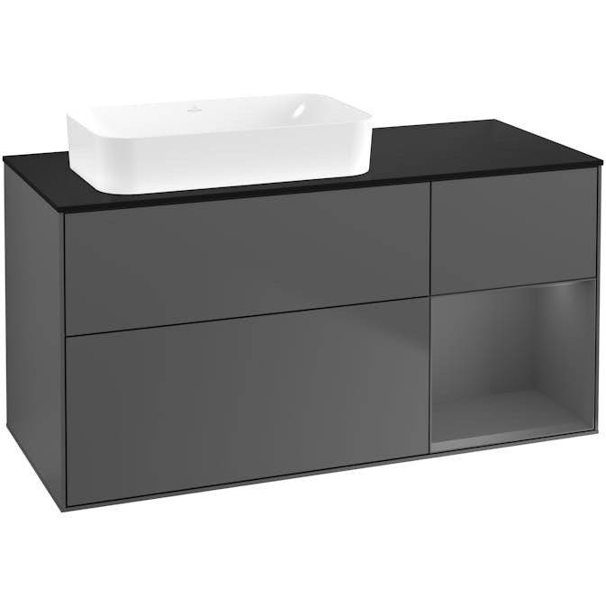 Tvättställsskåp Villeroy & Boch Finion med 3 Lådor Hylla och Bänkskiva för Ocentrerat Fristående Tvättställ