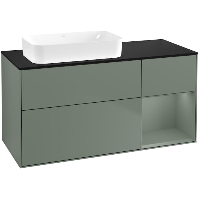 Tvättställsskåp Villeroy & Boch Finion med 3 Lådor Hylla och Bänkskiva för Ocentrerat Fristående Tvättställ