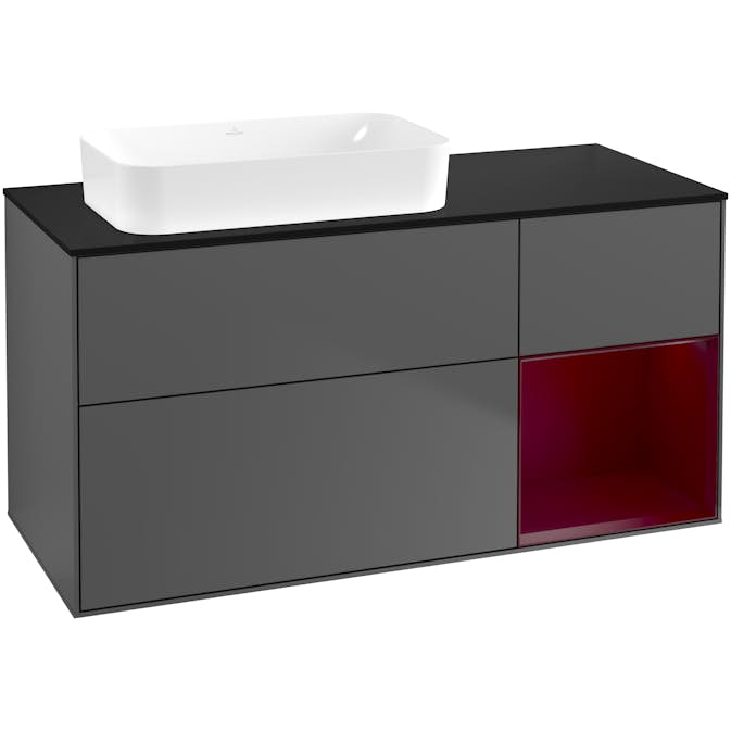 Tvättställsskåp Villeroy & Boch Finion med 3 Lådor Hylla och Bänkskiva för Ocentrerat Fristående Tvättställ