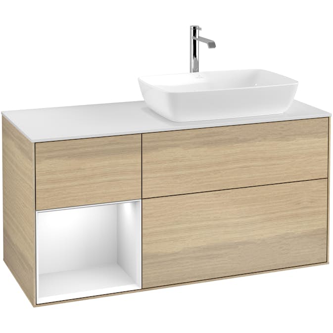 Tvättställsskåp Villeroy & Boch Finion med 3 Lådor Hylla och Bänkskiva för Ocentrerat Tvättställ från Artis & Collaro