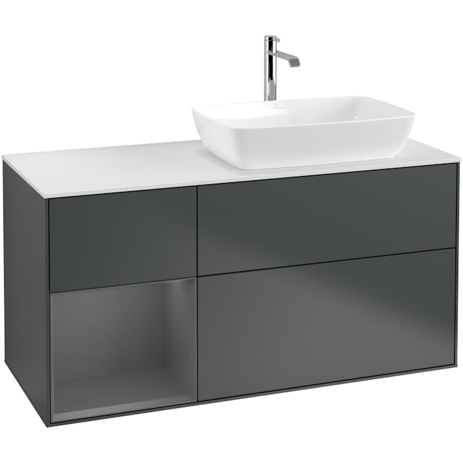 Tvättställsskåp Villeroy & Boch Finion med 3 Lådor Hylla och Bänkskiva för Ocentrerat Tvättställ från Artis & Collaro