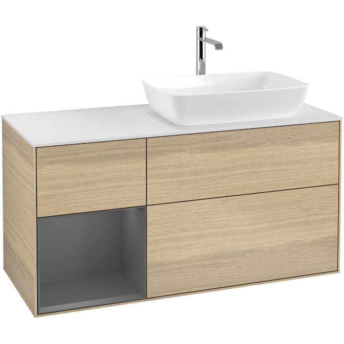 Tvättställsskåp Villeroy & Boch Finion med 3 Lådor Hylla och Bänkskiva för Ocentrerat Tvättställ från Artis & Collaro