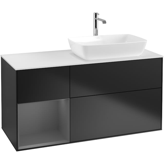 Tvättställsskåp Villeroy & Boch Finion med 3 Lådor Hylla och Bänkskiva för Ocentrerat Tvättställ från Artis & Collaro