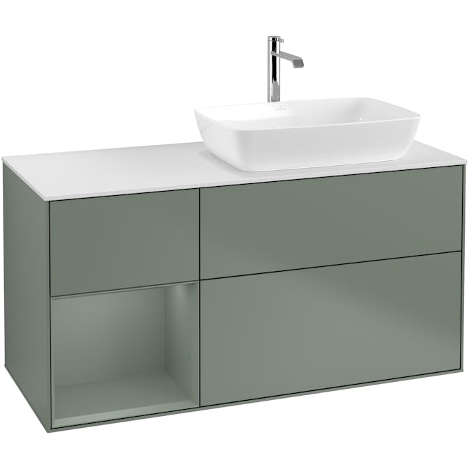 Tvättställsskåp Villeroy & Boch Finion med 3 Lådor Hylla och Bänkskiva för Ocentrerat Tvättställ från Artis & Collaro