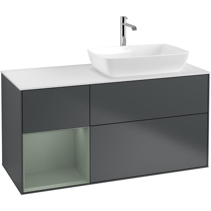 Tvättställsskåp Villeroy & Boch Finion med 3 Lådor Hylla och Bänkskiva för Ocentrerat Tvättställ från Artis & Collaro