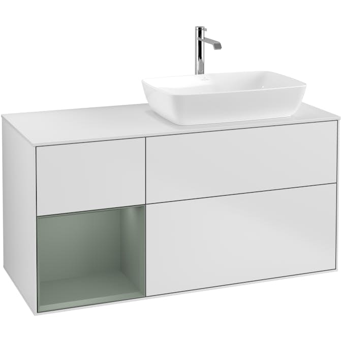 Tvättställsskåp Villeroy & Boch Finion med 3 Lådor Hylla och Bänkskiva för Ocentrerat Tvättställ från Artis & Collaro
