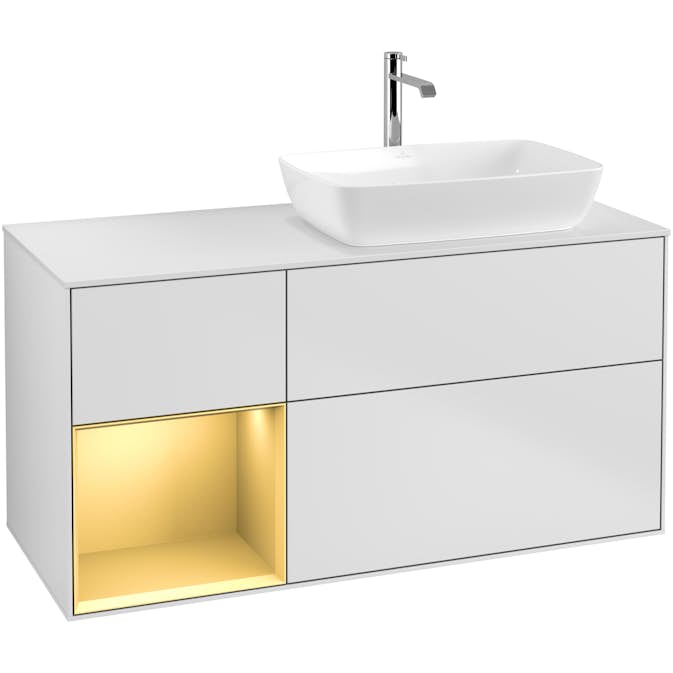 Tvättställsskåp Villeroy & Boch Finion med 3 Lådor Hylla och Bänkskiva för Ocentrerat Tvättställ från Artis & Collaro