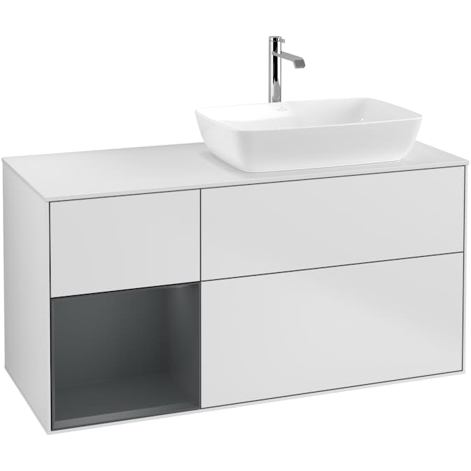 Tvättställsskåp Villeroy & Boch Finion med 3 Lådor Hylla och Bänkskiva för Ocentrerat Tvättställ från Artis & Collaro