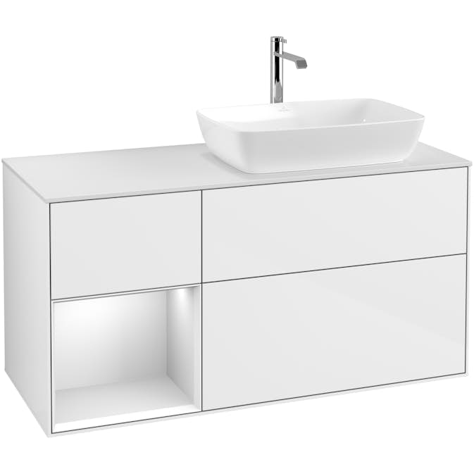 Tvättställsskåp Villeroy & Boch Finion med 3 Lådor Hylla och Bänkskiva för Ocentrerat Tvättställ från Artis & Collaro