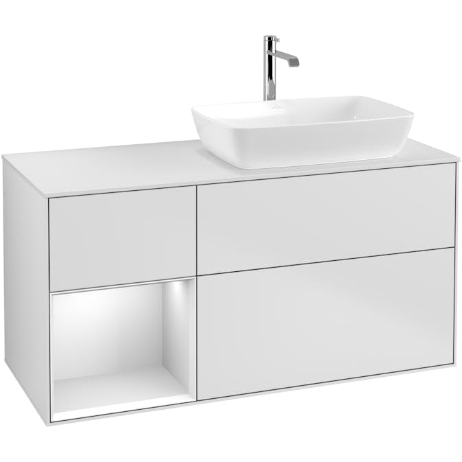 Tvättställsskåp Villeroy & Boch Finion med 3 Lådor Hylla och Bänkskiva för Ocentrerat Tvättställ från Artis & Collaro