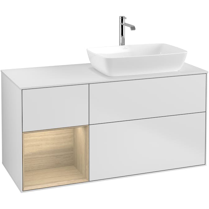 Tvättställsskåp Villeroy & Boch Finion med 3 Lådor Hylla och Bänkskiva för Ocentrerat Tvättställ från Artis & Collaro