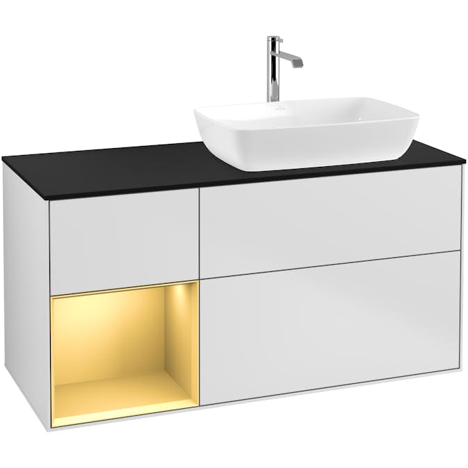 Tvättställsskåp Villeroy & Boch Finion med 3 Lådor Hylla och Bänkskiva för Ocentrerat Tvättställ från Artis & Collaro