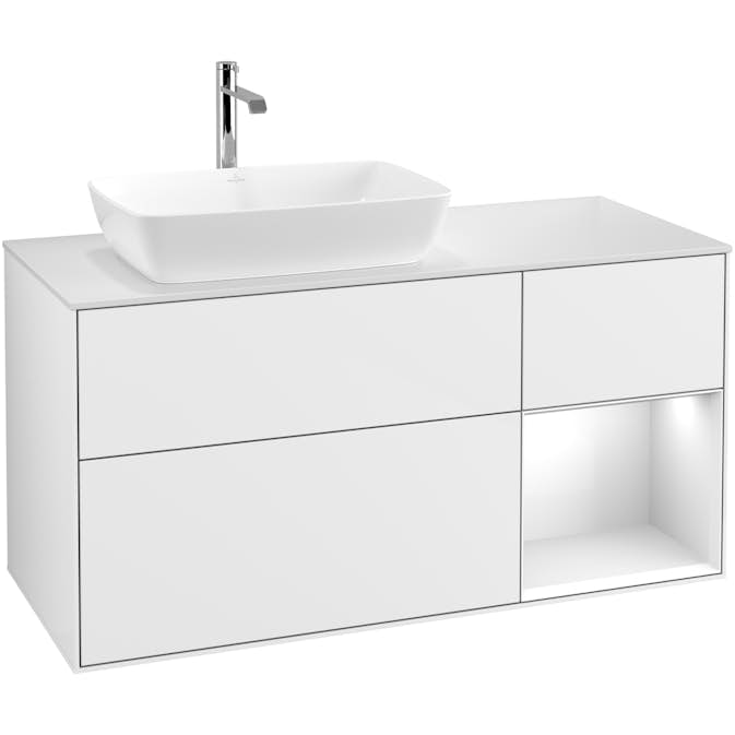 Tvättställsskåp Villeroy & Boch Finion med 3 Lådor Hylla och Bänkskiva för Ocentrerat Tvättställ från Artis & Collaro